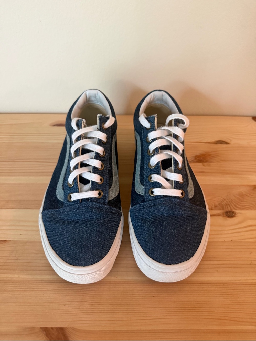 Vans Women's Denim Low-Top Sneakers in Dark Blue with White Accents
